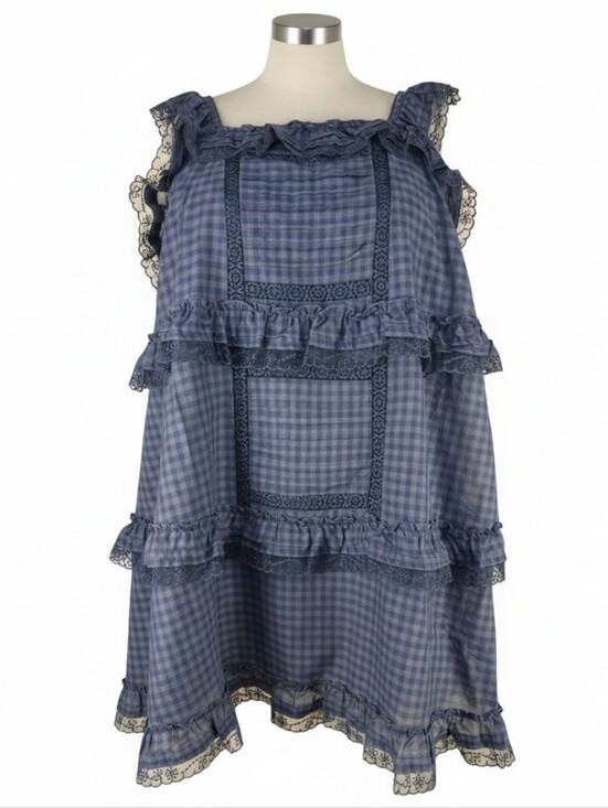 torrid Dresses & Skirts - Torrid FESTI Blue Gingham Lace Ruffle Open Back Tiered Dress 2X NWT Cottagecore